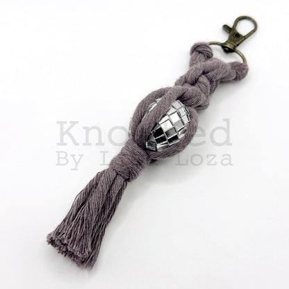 Purple macramé disco ball keychain by Knotted by Lisa Loza
