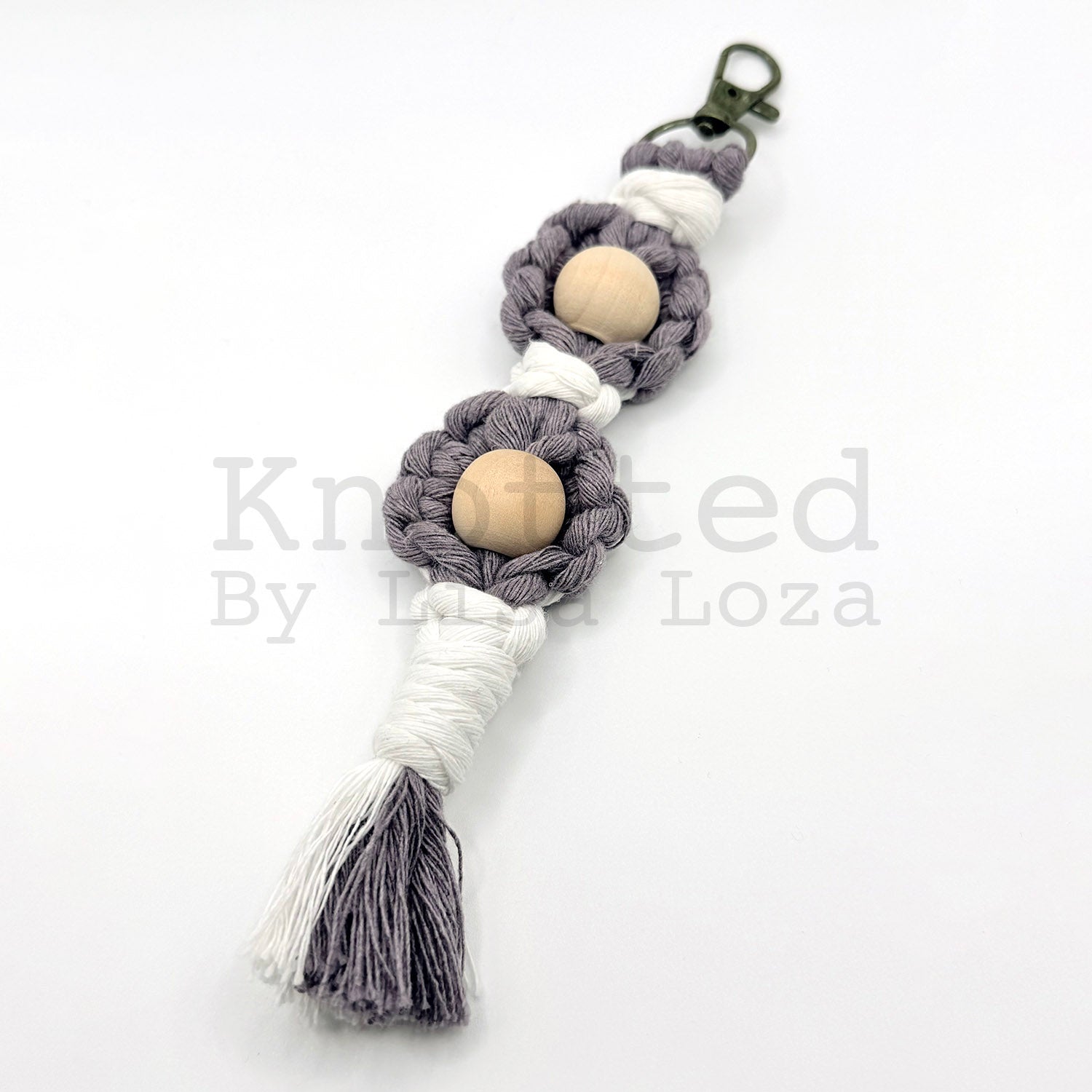 Purple macramé flower keychain by Knotted by Lisa Loza